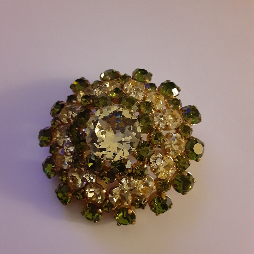 Vintage Austrian Clear and Green Crystal Brooch